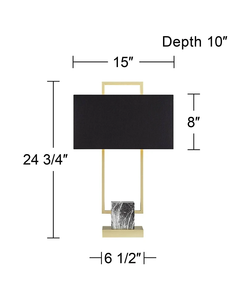 360 Lighting Carl Modern Table Lamp 24 3/4" High Gold Metal Gray Faux Marble Black Rectangular Shade for Bedroom Living Room Bedside Nightstand O