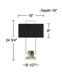 360 Lighting Carl Modern Table Lamp 24 3/4" High Gold Metal Gray Faux Marble Black Rectangular Shade for Bedroom Living Room Bedside Nightstand O