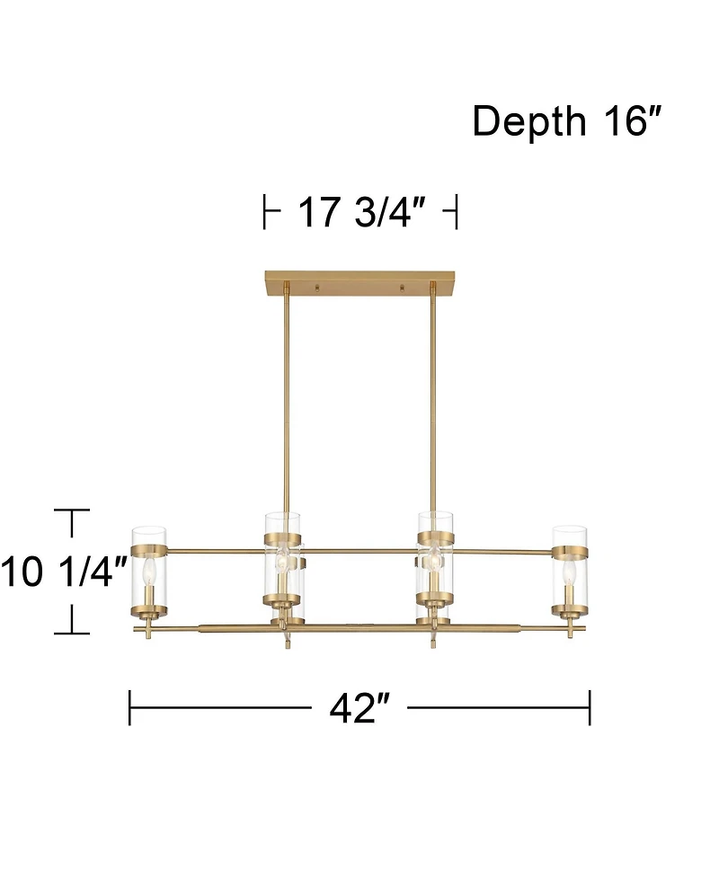 Possini Euro Design Mikel Soft Gold Linear Island Pendant Chandelier 42" Wide Modern Clear Glass Shade 6-Light Fixture for Dining Room House Kitc