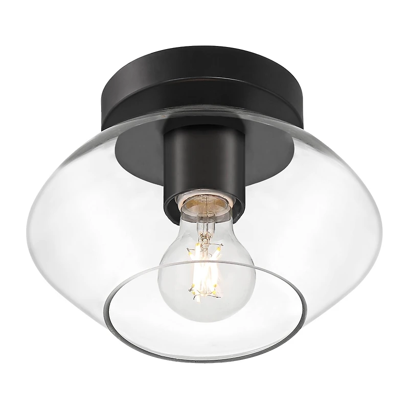 Possini Euro Design Gustin Modern Ceiling Light Semi Flush-Mount Fixture 8 3/4" Black Clear Glass for Bedroom Kitchen Living Room