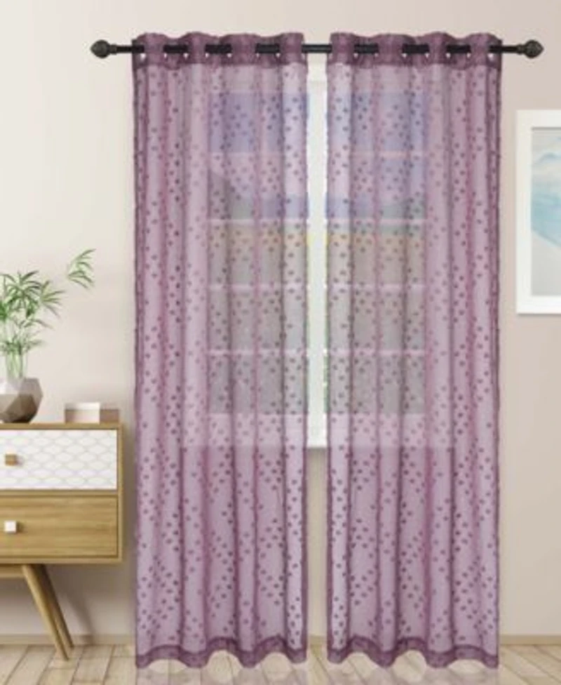 Superior Poppy Floral Textured Sheer Window Curtain Panel Set