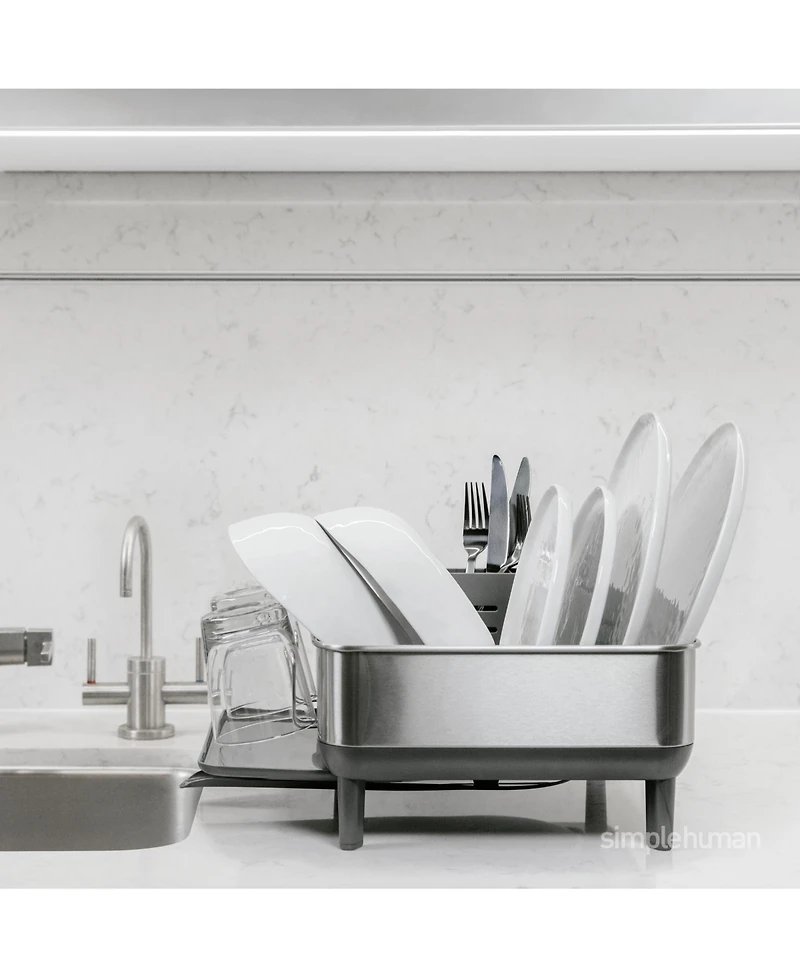 simplehuman Compact Steel Frame Dish Drying Rack with Swivel Spout Drain