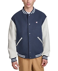 Champion Men's Colorblocked Mixed-Media Varsity Jacket