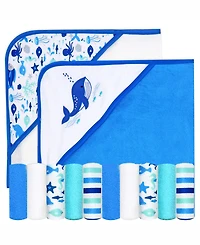 Buba Baby Boys and Girls 2 Pack Embroidered Hooded Bath Towel Wash Cloth Set