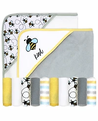 Buba Baby Boys and Girls 2 Pack Embroidered Hooded Bath Towel Wash Cloth Set