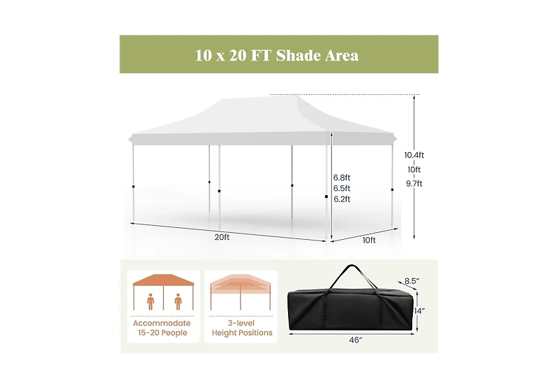 Slickblue 10 x 20 Ft Pop-up Canopy Tent with Carrying Bag
