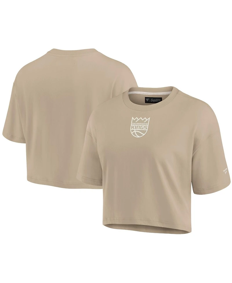 Fanatics Signature Women's Khaki Sacramento Kings Elements Super Soft Boxy Cropped T-Shirt