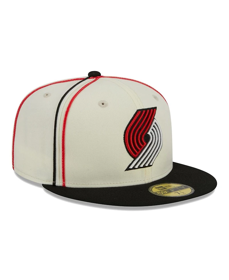 New Era Men's Cream/Black Portland Trail Blazers Piping 2-Tone 59FIFTY Fitted Hat