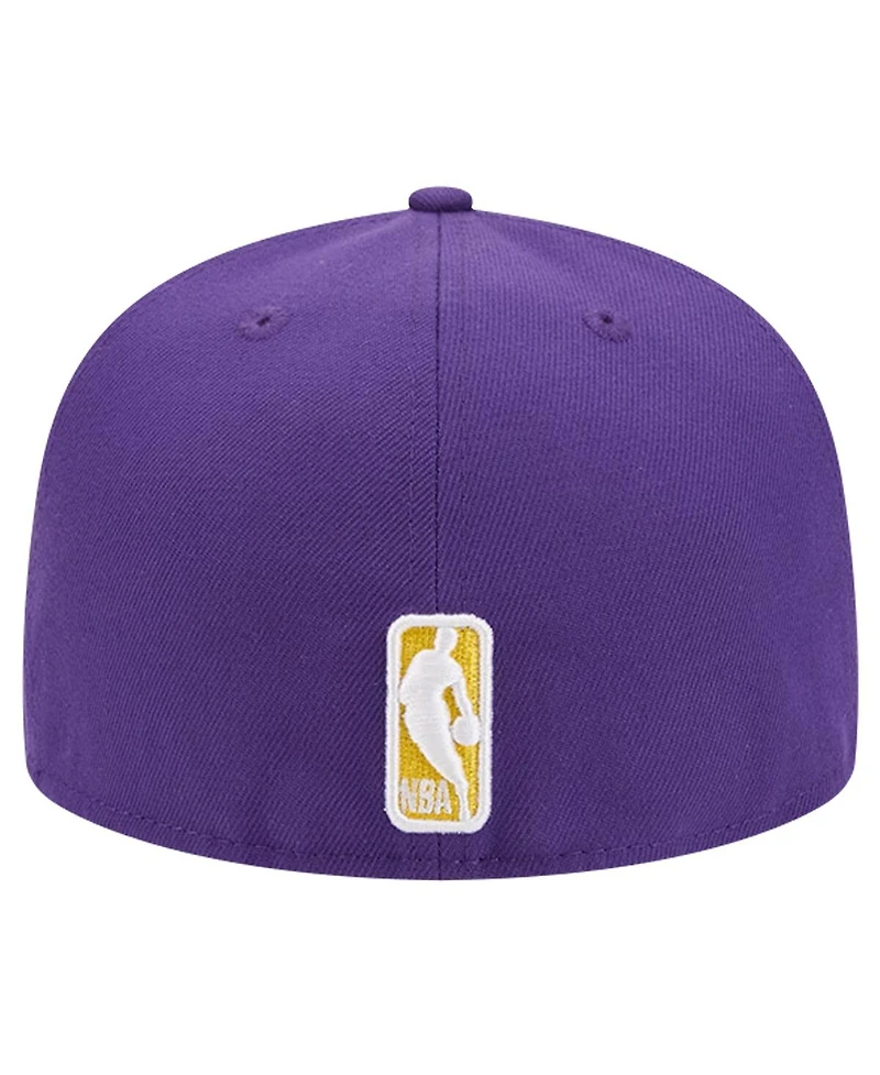 New Era Men's Purple Los Angeles Lakers Court Sport Leather Applique 59FIFTY Fitted Hat