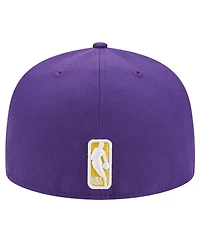 New Era Men's Purple Los Angeles Lakers Court Sport Leather Applique 59FIFTY Fitted Hat