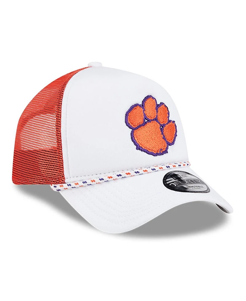 New Era Men's White/Orange Clemson Tigers Court Sport Foam A-Frame 9FORTY Adjustable Trucker Hat