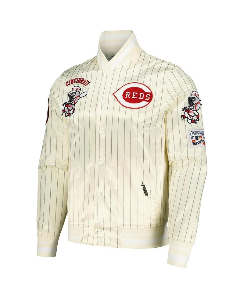 Pro Standard Men's Cream Cincinnati Reds Cooperstown Collection Pinstripe Retro Classic Satin Full-Snap Jacket