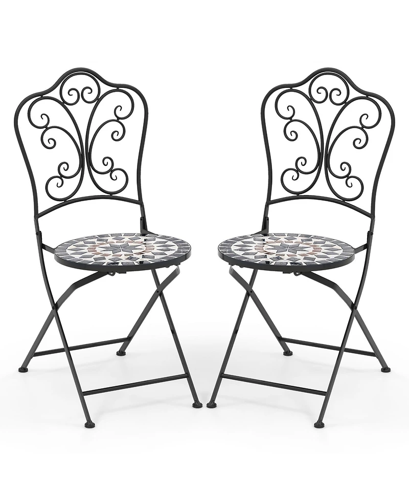 Slickblue Set of 2 Mosaic Chairs for Patio Metal Folding