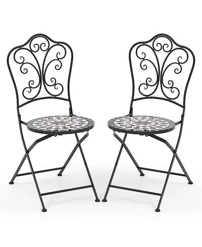 Slickblue Set of 2 Mosaic Chairs for Patio Metal Folding
