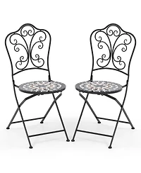 Slickblue Set of 2 Mosaic Chairs for Patio Metal Folding