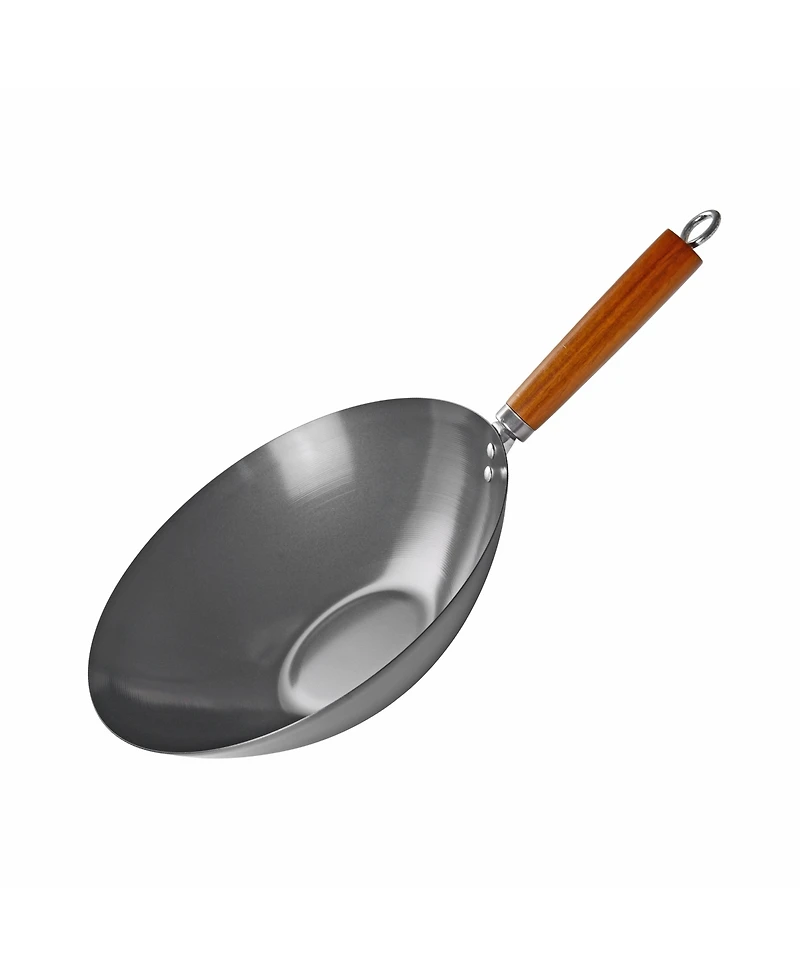 Commercial Chef 12" Carbon Steel Wok with Acacia Wood Handle, Non Stick Stir Fry Pan with Ceramic Coating, Safe for Any Cooktop or Grill, Lighter