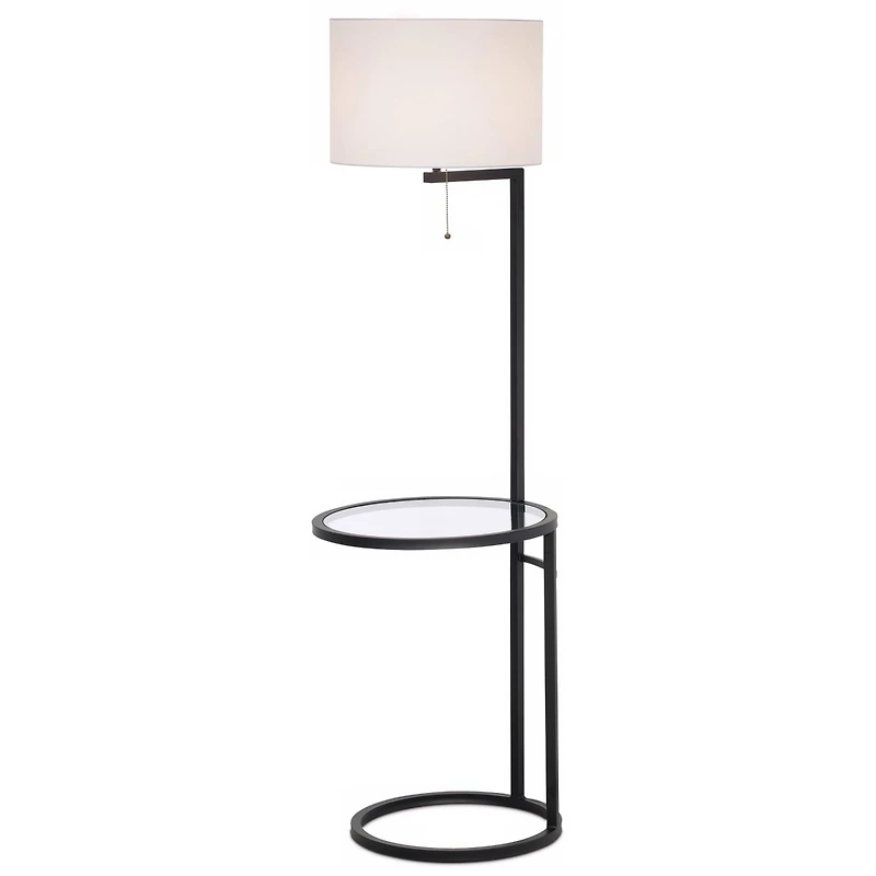 360 Lighting Space Saver Modern Floor Lamp with Tray Table 62" Tall Black Metal White Fabric Drum Shade for Living Room Bedroom Office House Home