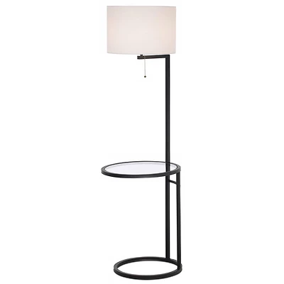 360 Lighting Space Saver Modern Floor Lamp with Tray Table 62" Tall Black Metal White Fabric Drum Shade for Living Room Bedroom Office House Home
