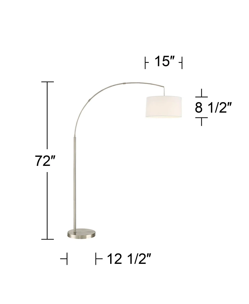 360 Lighting Cora Modern Arc Floor Lamp Standing 72" Tall Brushed Nickel Metal White Linen Drum Shade for Living Room Reading Bedroom Office Hous