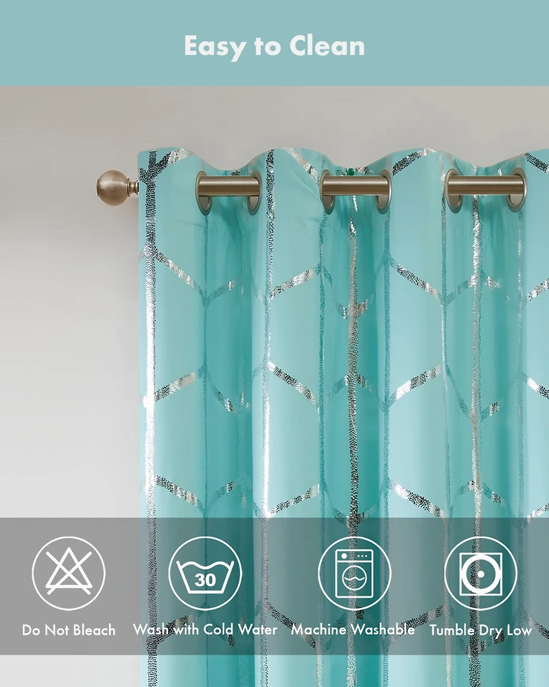 Intelligent Design Raina Total Blackout Metallic Print Grommet Top Curtain Single Panel