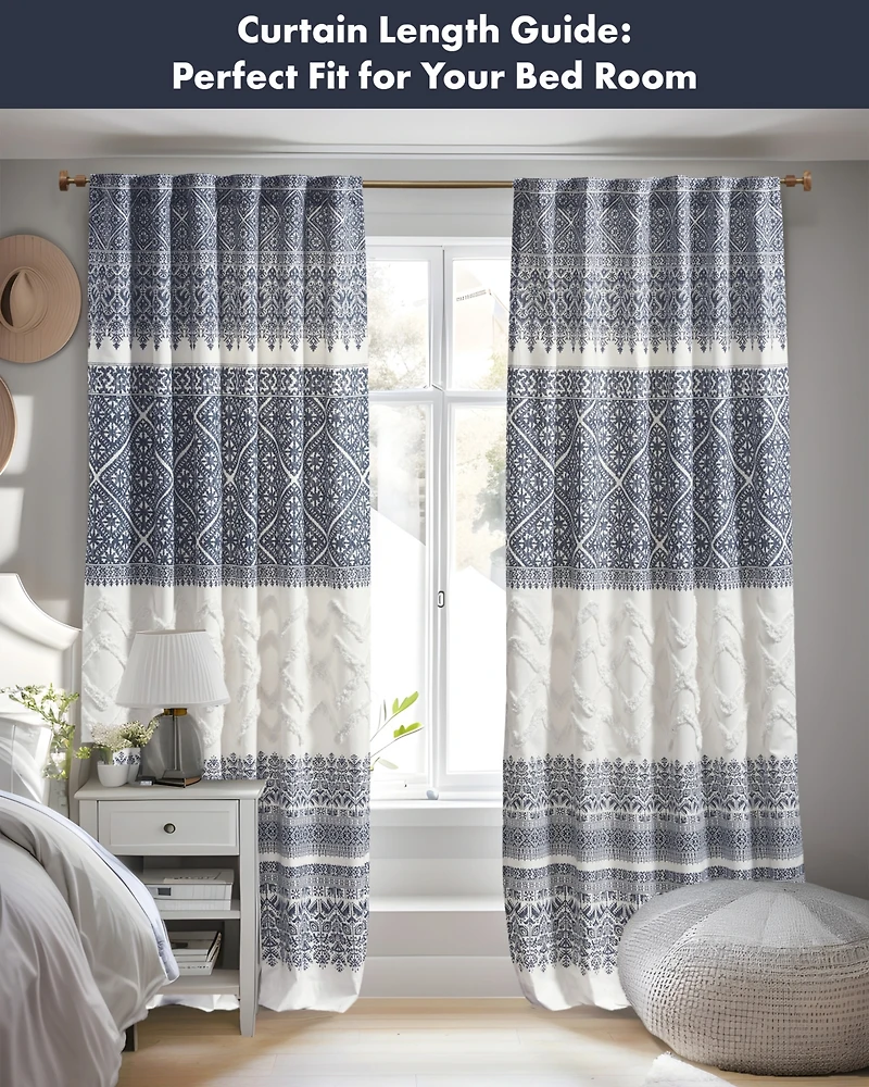 Mila Cotton Curtain Panel with Chenille Detail and Lining, 50"W x 84"L