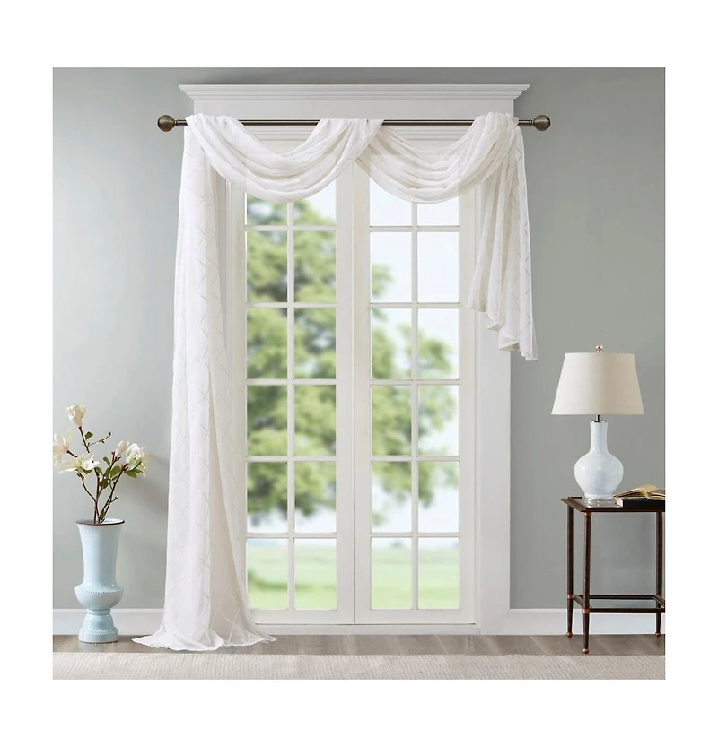 Madison Park Irina Diamond Sheer Embroidered Window Scarf Drapes