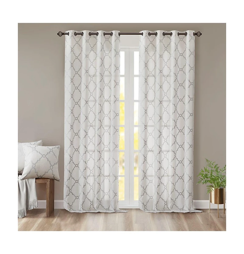 Madison Park Saratoga Fretwork Print Grommet Top Window Curtain Panel