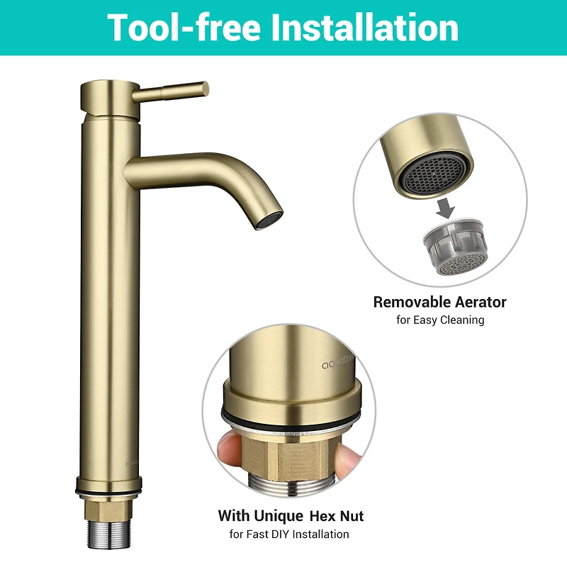 Aquaterior Single Handle Tall Vessel Faucet Bathroom Mixer Tap with Pop-up Drain