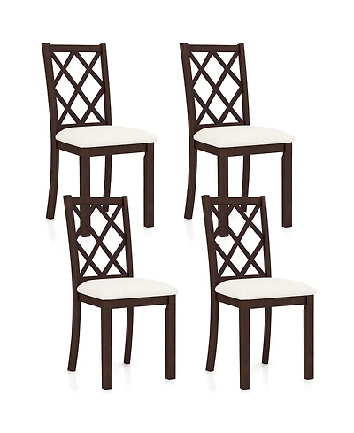Set of 4 Dining Chairs Wood Kitchen Side Chair with Inclined Backrest Cherry