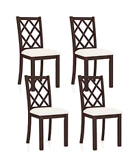 Set of 4 Dining Chairs Wood Kitchen Side Chair with Inclined Backrest Cherry