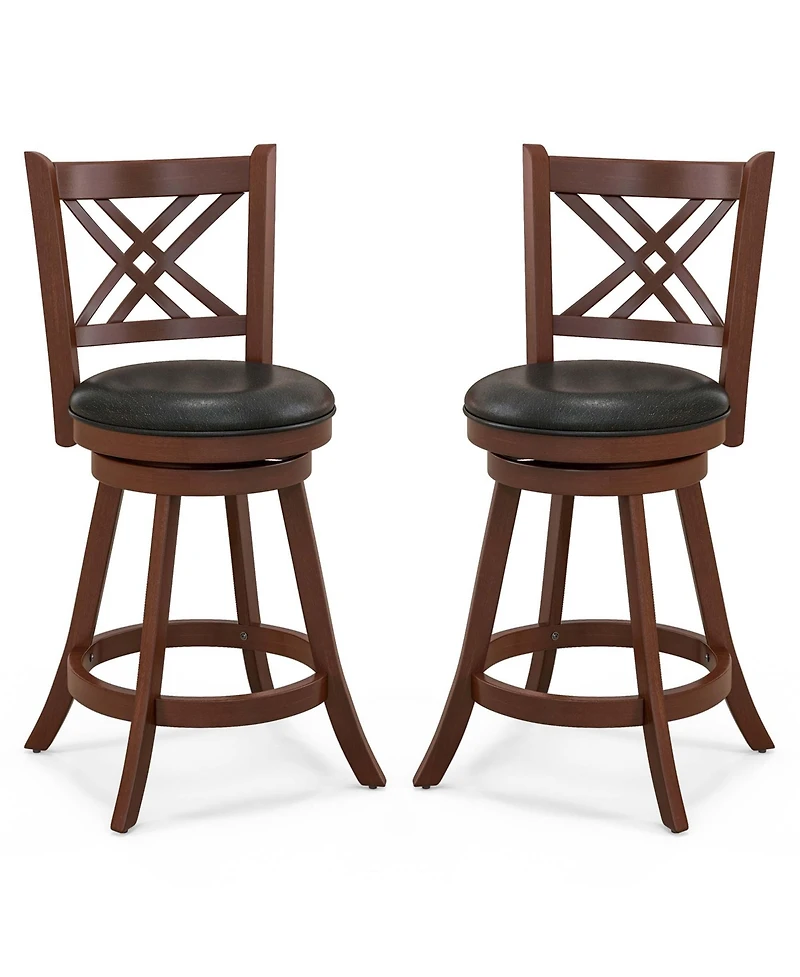 29'' Swivel Bar Stools Set of 2 Upholstered Counter Stools with Cushion & Footrests