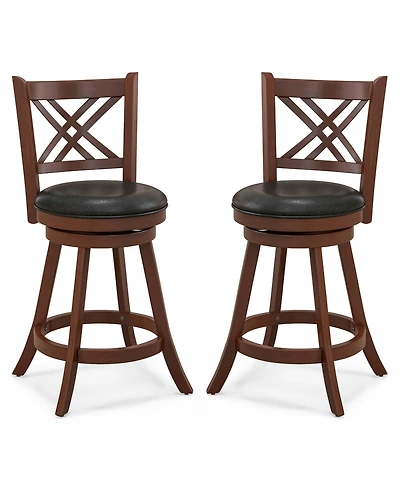 29'' Swivel Bar Stools Set of 2 Upholstered Counter Stools with Cushion & Footrests