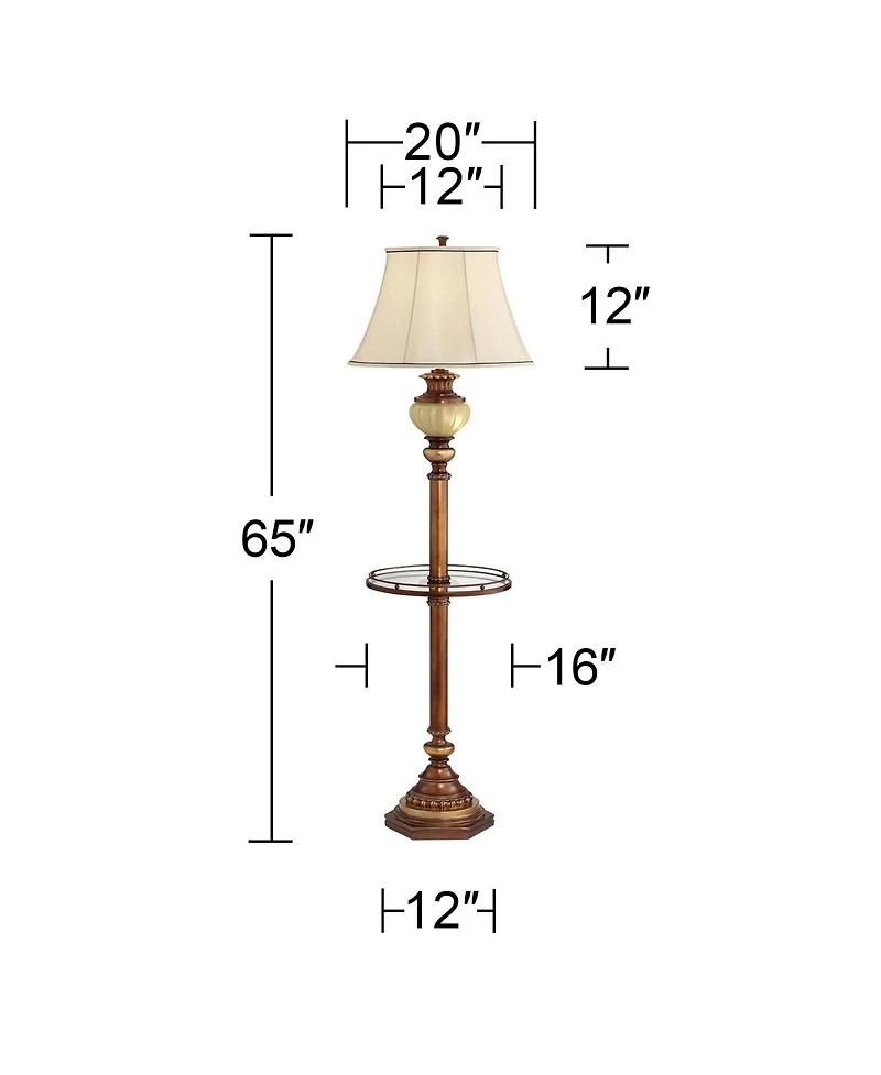 Hyde Park Rustic Vintage like Floor Lamp with Nightlight Glass Tray 65" Tall Bronze Gold Metal Pearl White Frosted Glass Fabric Bell Shade for Li