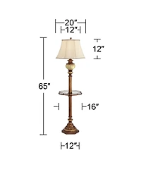Hyde Park Rustic Vintage like Floor Lamp with Nightlight Glass Tray 65" Tall Bronze Gold Metal Pearl White Frosted Glass Fabric Bell Shade for Li
