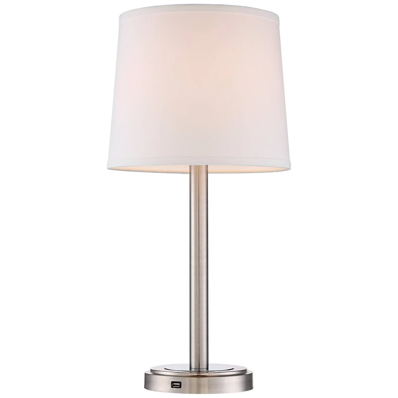 Camile Modern Table Lamps 25" High Set of 2 with Hotel Style Usb Charging Port Brushed Nickel Off White Drum Shade for Living Room Desk Bedroom H