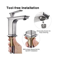 Aquaterior Simple 1 Hole Bathroom Square Faucet Undermount Sink Cold & Hot Water Nickel