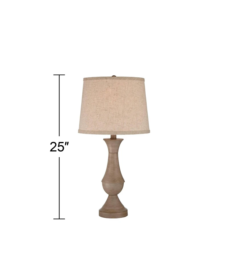 Regency Hill Avery Traditional Table Lamps 25" High Set of 2 Faux Wood with Usb Charging Port Led Touch On Off Beige Shades for Living Room Home