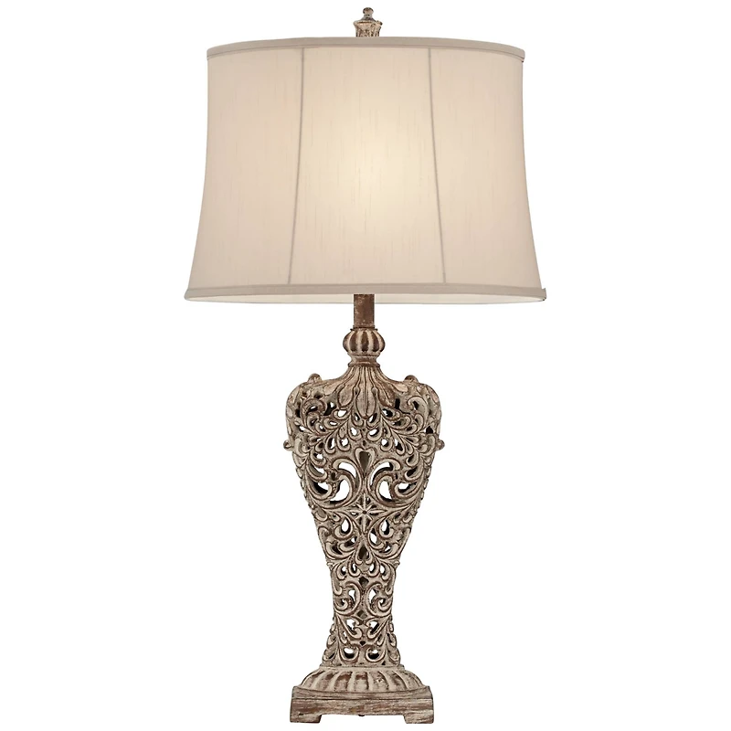 Barnes and Ivy Elle Traditional Table Lamp 33" Tall Antique Gold Florentine Off White Oval Shade for Bedroom Living Room Bedside Nightstand Offic