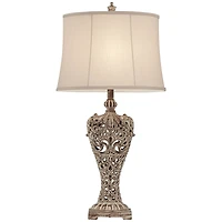 Barnes and Ivy Elle Traditional Table Lamp 33" Tall Antique Gold Florentine Off White Oval Shade for Bedroom Living Room Bedside Nightstand Offic