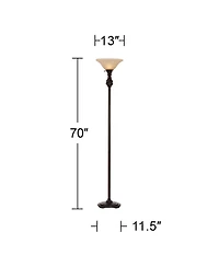 Regency Hill Traditional Torchiere Floor Lamp 70" Tall Hand Applied Black Bronze Swirl Font Amber Glass Shade for Living Room Uplight