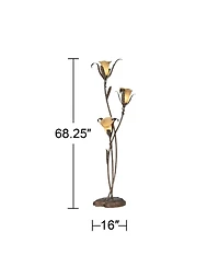 Franklin Iron Works Rustic Farmhouse Sculptural Floor Lamp 68 1/4" Tall Bronze Gold 3-Light Amber Glass Intertwined Lily Flower Shade for Living