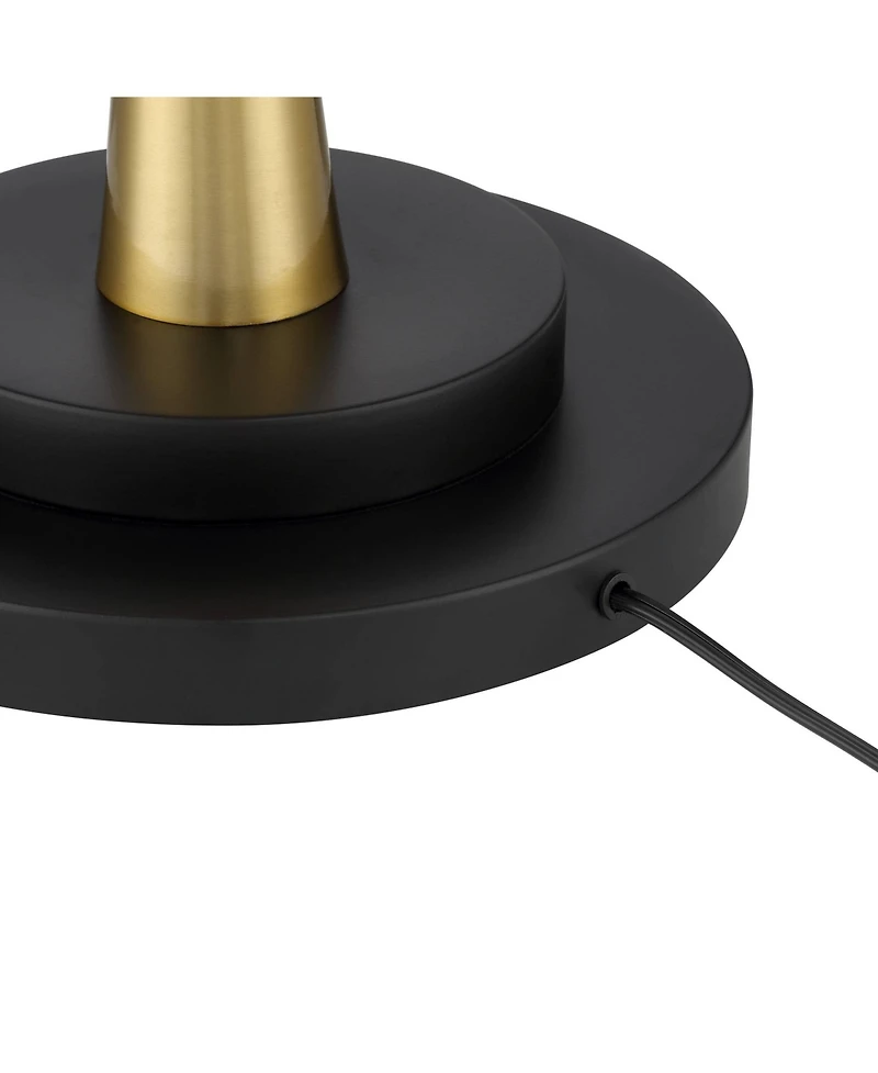 Possini Euro Design Modern Downbridge Floor Lamp 64" Tall Black Brass Metal Linen Drum Shade for Living Room Reading Bedroom Home