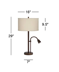 Possini Euro Design Traverse Modern Table Lamps 29" Tall Set of 2 with Usb Charging Port Gooseneck Led Bronze Oatmeal Shade for Bedroom Living Ro