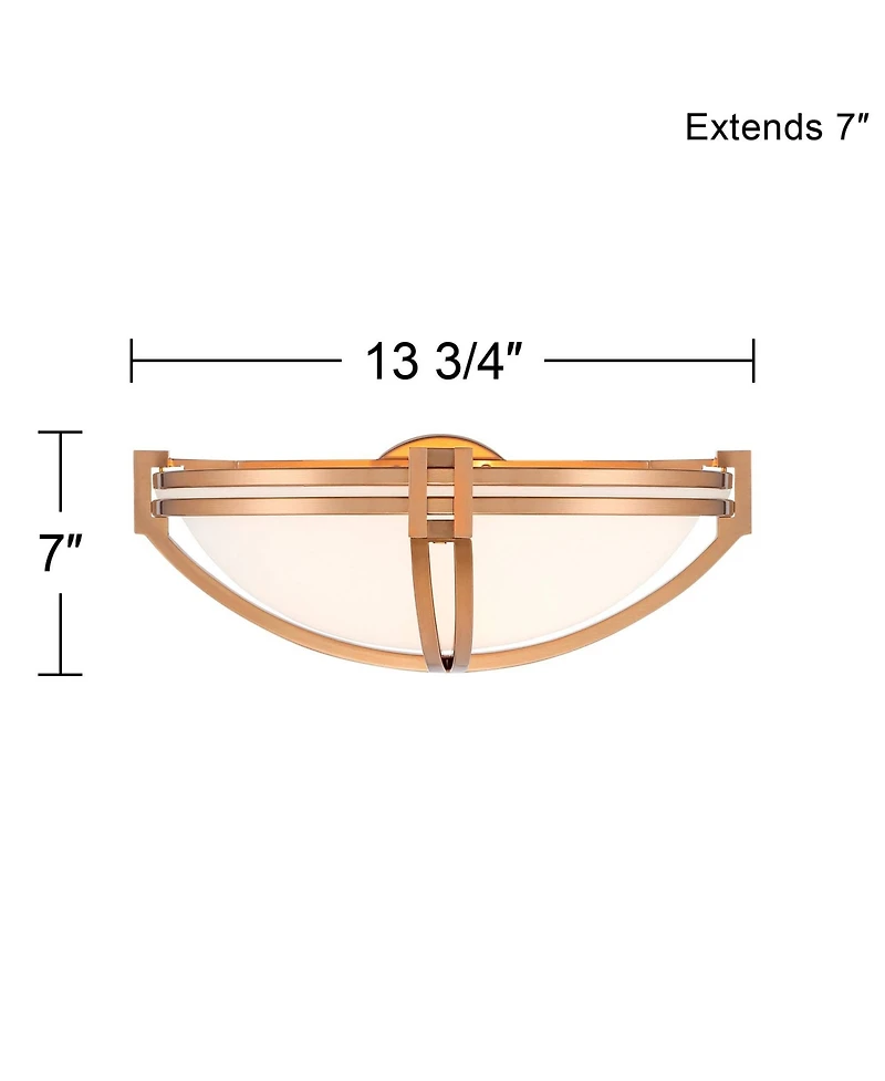 Possini Euro Design Deco Modern Wall Sconce Lighting Soft Gold Hardwired 13 3/4" Fixture White Milky Marbleized Glass Shade for Bedroom Bathroom Vanit