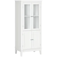 Kleankin Bathroom Floor Cabinet with 2 Storage Cabinets, Tempered Glass Door, Freestanding Linen Tower with Adjustable Shelves for Living Room, White