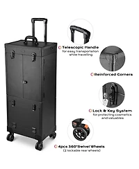 Byootique Pro Rolling Makeup Case Aritist Cosmetics w/ Lights Mirror Studio Black