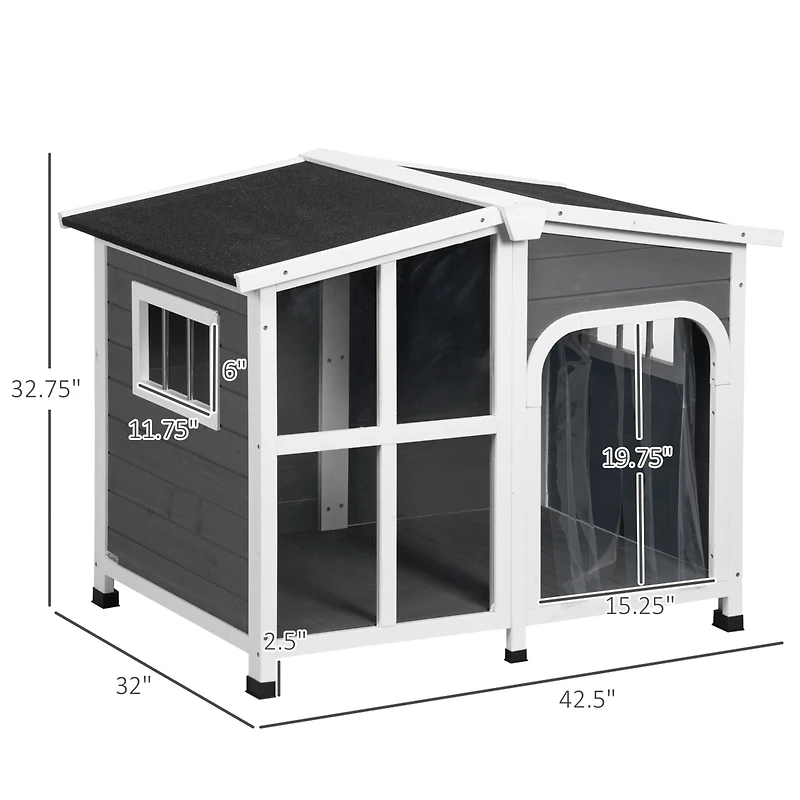 PawHut Giant Window Wooden Dog House for Large Dogs Outdoor & Indoor