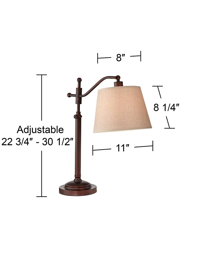 Regency Hill Downbridge Style Desk Table Lamp Adjustable Height 30.5" Tall Bronze Metal Tan Linen Look Shade for Living Room Bedroom Office