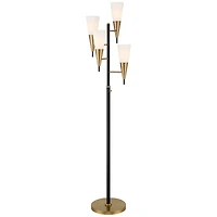 Possini Euro Design Quatro Mid Century Modern Tree Floor Lamp 71" Tall Black Gold Metal 4 Light Frosted Glass Cone Shade for Living Room Bedroom