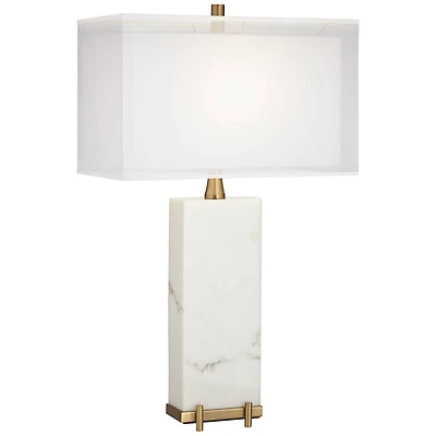 Possini Euro Design Jules Modern Table Lamp 30 1/2" Tall White Faux Marble Rectangular Double Shade for Bedroom Living Room Bedside Nightstand Of